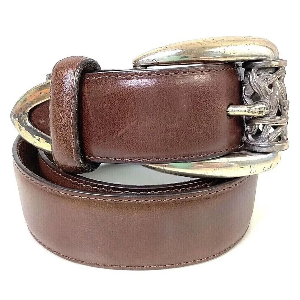VTG Brighton BROWN GENUINE LEATHER 1.25"Wd DRESS CASUAL WOMEN'S BELT Sz M (A54